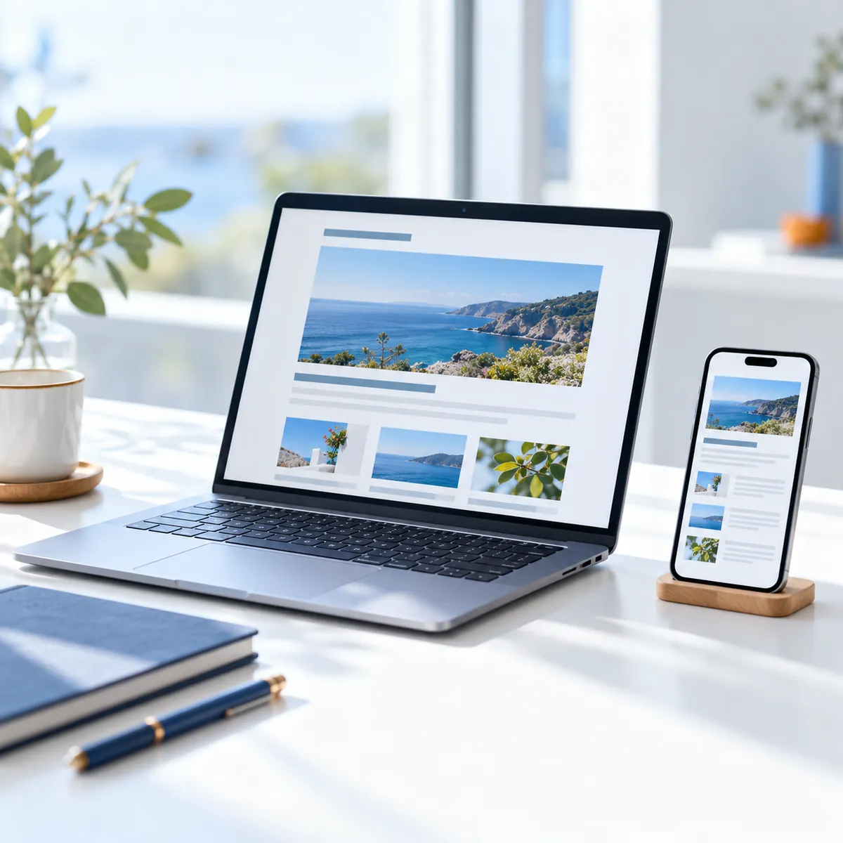 ブログ画面を表示したノートPCとスマートフォン